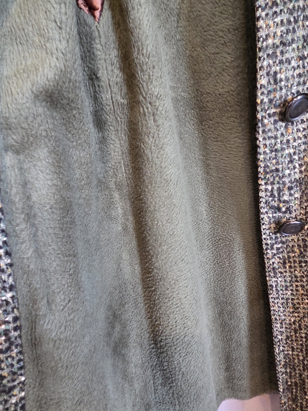 Olive Green Tweed Long Coat - Picture 6 of 10